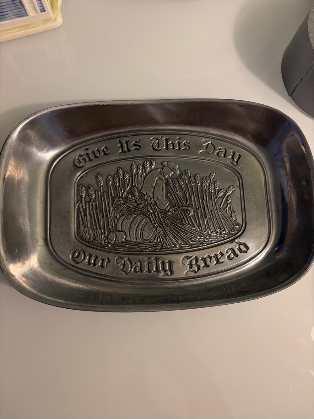 Vintage Metal Tray "Give us this day Our Daily Bread"